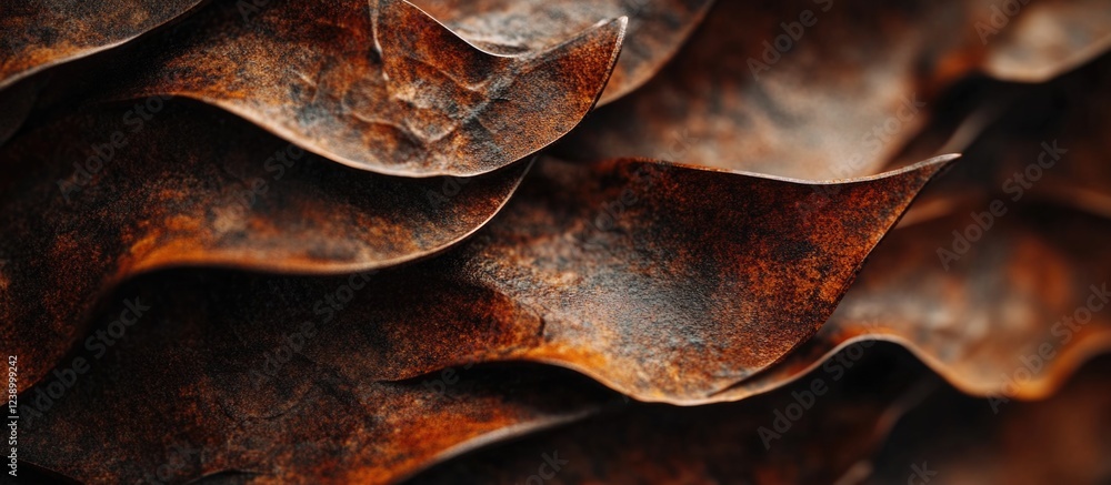 Poster textured rusted metal sheets with wavy patterns and copy space for graphic design elements.