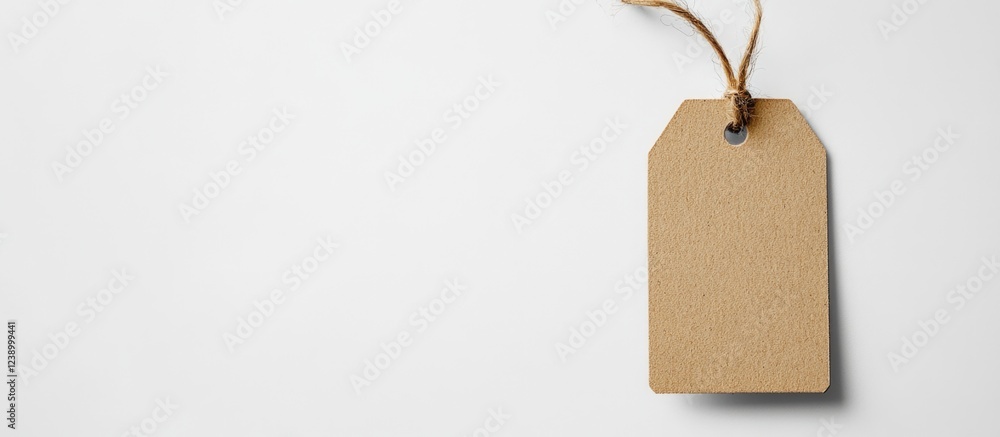 Aufkleber blank brown paper tag with string on white background minimalistic concept copy space