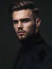 Obraz premium Trendy Male Model with Stylish Haircut and Confident Look