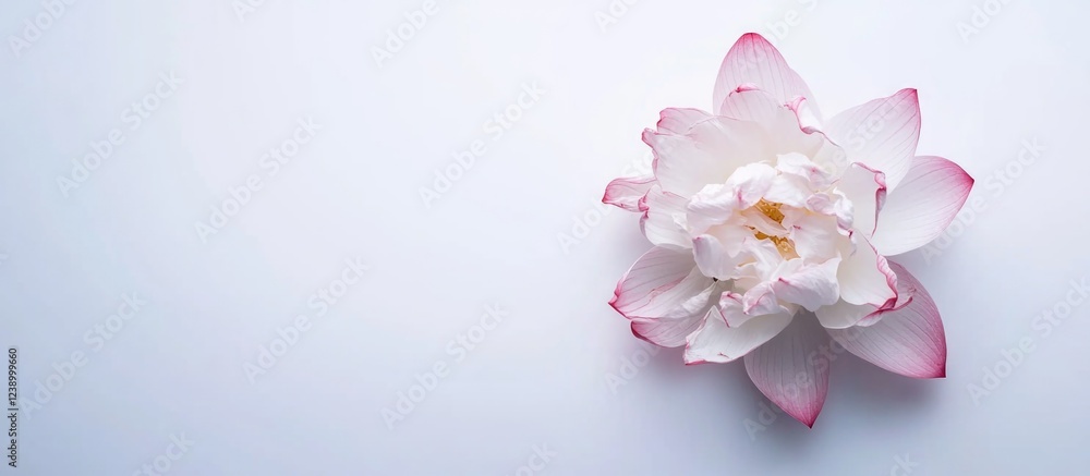Aufkleber white lotus flower with pink edges on a light background with ample copy space for text placement