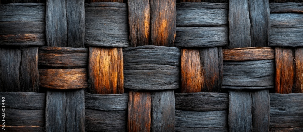 Poster woven texture background in dark and light wood tones with a natural pattern and copy space for desi