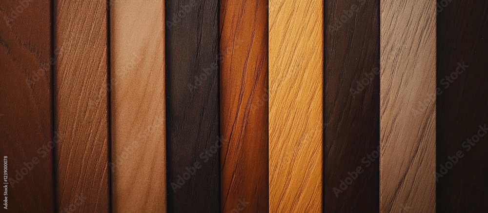 Poster assorted wooden planks in various shades arranged vertically displaying natural textures and grains 