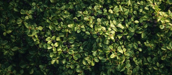 Fototapeta premium Lush green leaves background texture with varying shades of green and Copy Space for text placement