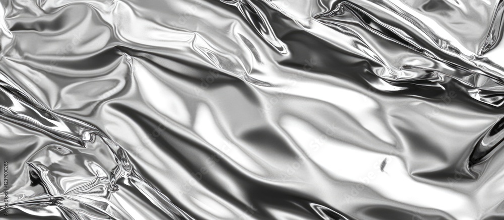 Poster shiny crumpled metallic foil surface with reflections and highlights suitable for backgrounds and te