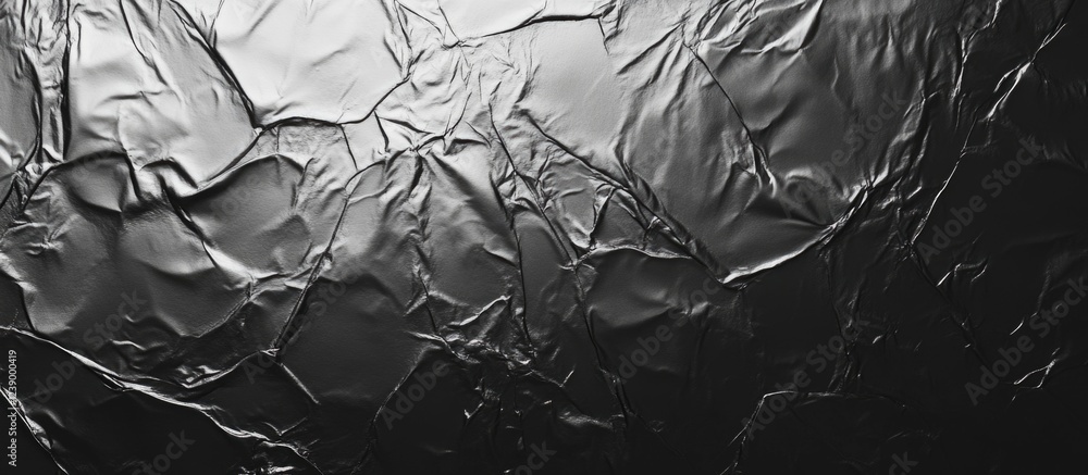 Poster crumpled black textured background with reflective surface suitable for various design applications 