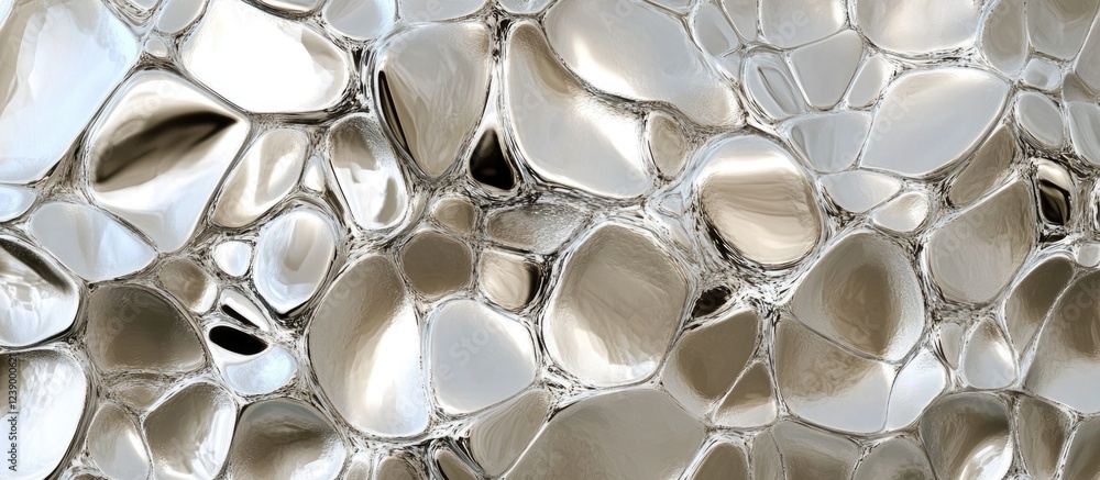 Poster abstract textured background featuring glossy organic shapes and reflections with a silver metallic 