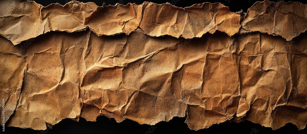 Poster brown crumpled paper texture with deep creases and folds suitable for backgrounds and design project