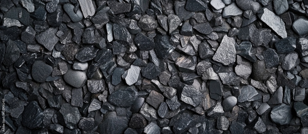 Poster black gravel texture background with various shapes and sizes of stones suitable for design use; cop