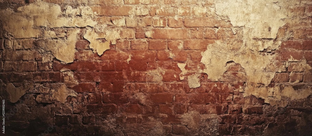 Poster grungy textured brick wall with peeling paint and weathered surface suitable for backgrounds and des