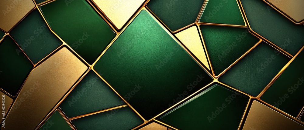 Aufkleber geometric pattern with gold trim on green background abstract design modern style texture