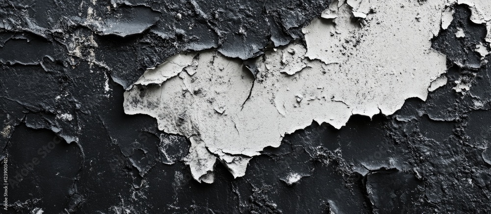 Poster peeling black and white paint texture on a weathered surface with copy space for text placement