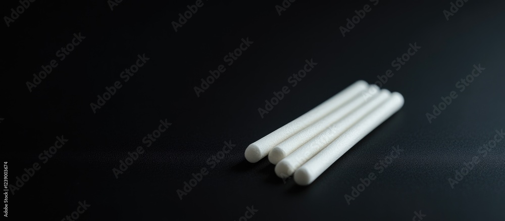Aufkleber white chalk sticks arranged on a dark surface with copy space for text placement