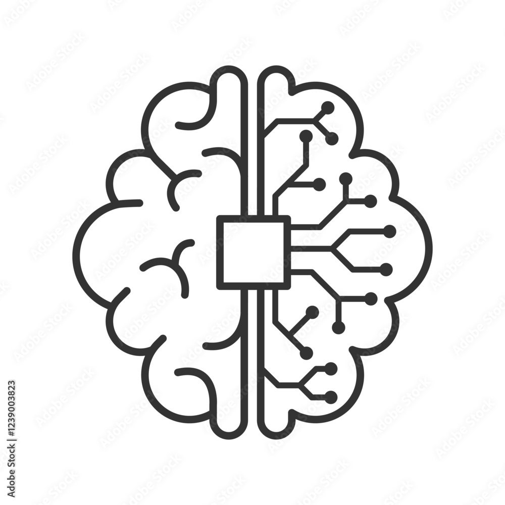 Poster Artificial intelligence digital brain icon. Human brain processor circuit and cybernetic brain. Icon element for application and web. Vector illustration.
