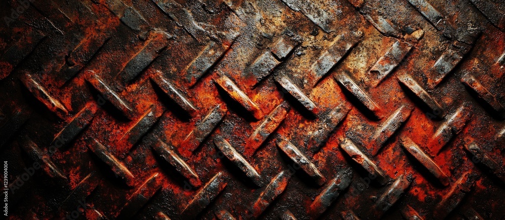 Poster rusty metal texture with diamond pattern surface showcasing weathered and aged appearance copy space