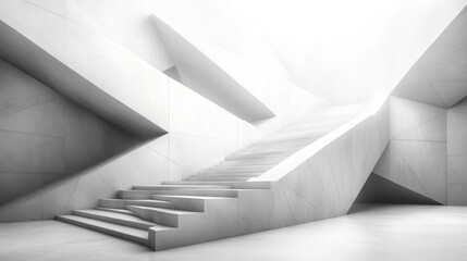 Obraz premium Minimalist White Geometric Abstraction with Triangles and Squares Copy Space