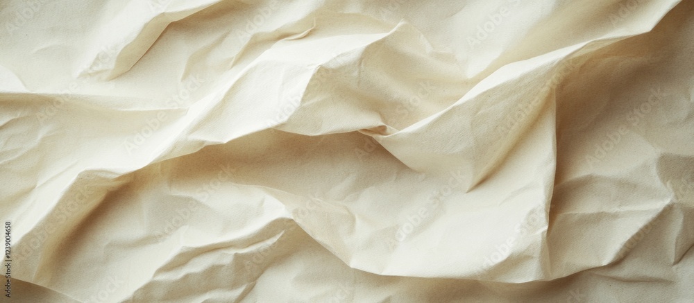 Poster crumbled beige paper texture with intricate folds and creases suitable for background and design app