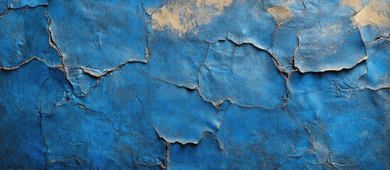 Obraz premium Cracked blue paint on textured surface with copy space for text placement