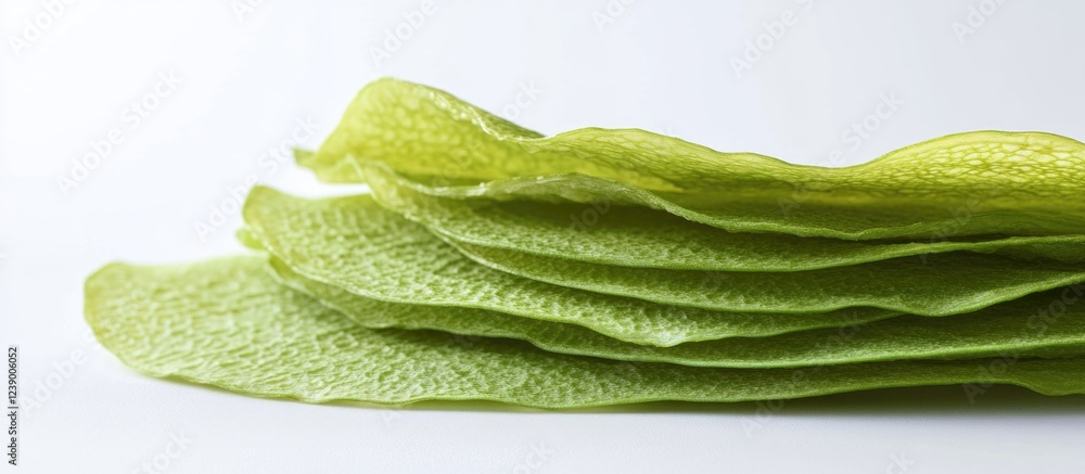 Poster green layered leaves with textured surface on white background featuring copy space for text inserti