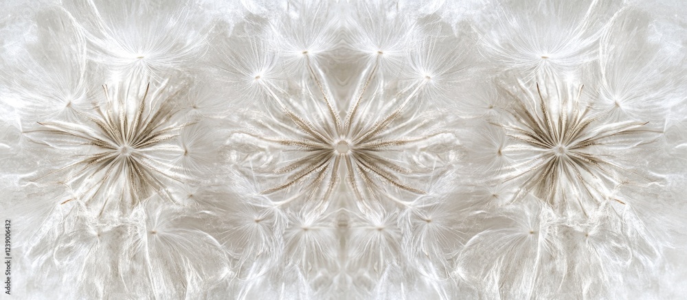 Poster abstract symmetrical floral design in neutral tones with fine details and copy space for text placem