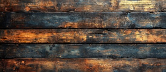 Dark rustic wooden texture background with aged planks featuring warm tones and ample copy space for text overlay