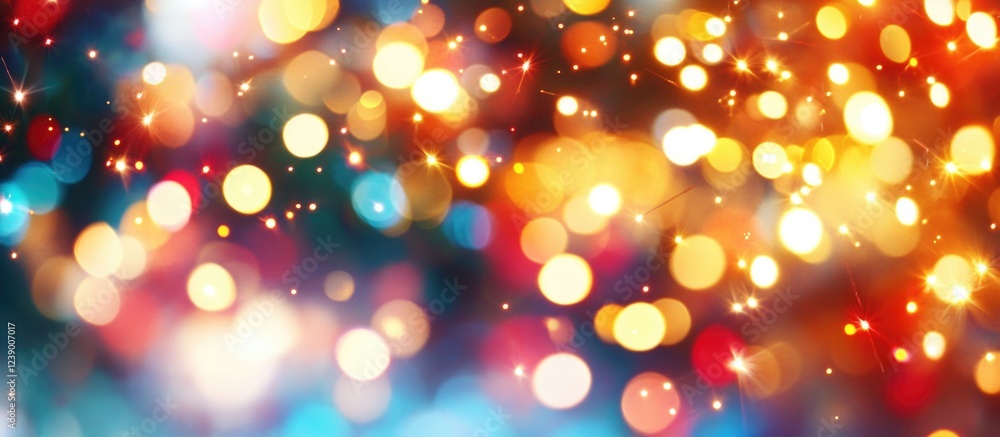 Poster colorful bokeh light background with blurred circles of various sizes and hues copy space