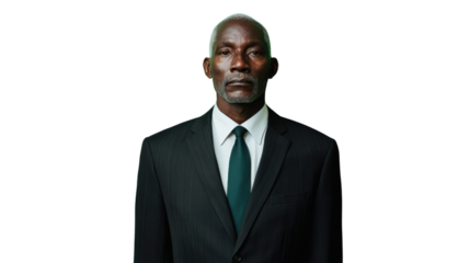 Serious senior businessman with transparent background posing for a professional portrait