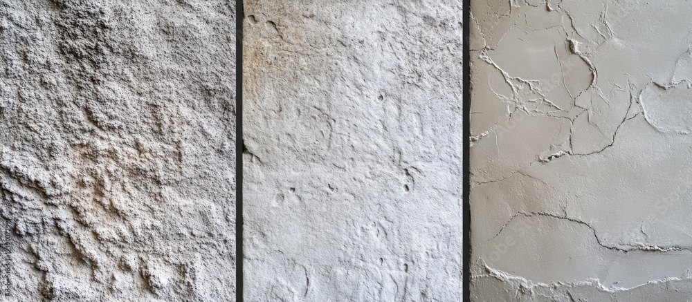Poster textured wall surfaces with different finishes including rough, smooth, and patterned designs with c