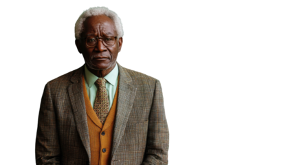 Serious senior professor posing with transparent background