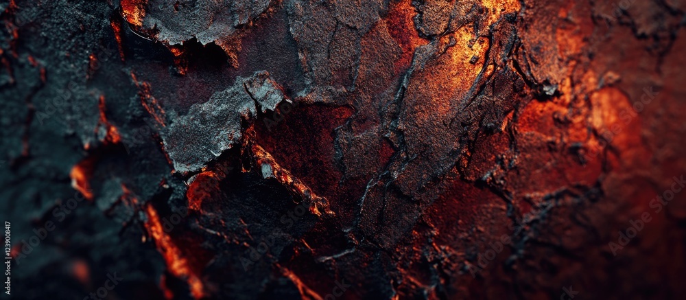 Aufkleber textured surface of charred wood with glowing embers and cracks in dark tones featuring copy space f