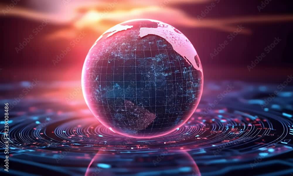 Wall mural a digital globe surrounded by vibrant colors and abstract patterns, symbolizing technology and conne