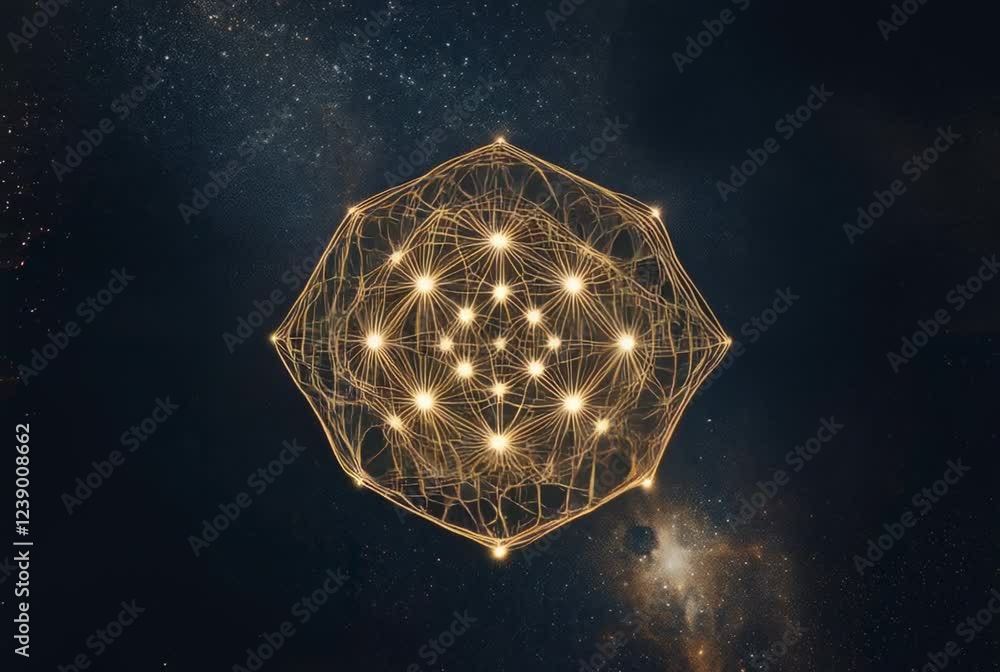 Aufkleber cosmic geometric pattern of connecting golden lines and bright nodes representing universal energy a