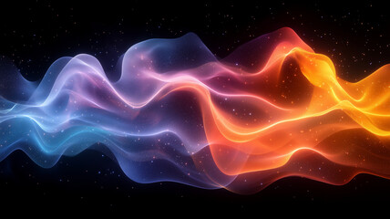 Fototapeta premium vibrant abstract wave of colorful light in blue, orange, and pink hues, creating sense of motion and energy against dark background