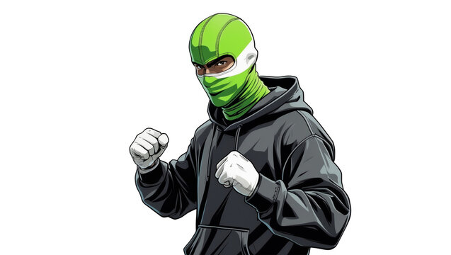 Ultras Hooligan with Green White balaclava face mask with fighting style