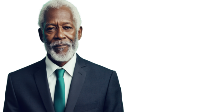 Portrait of confident senior businessman smiling on transparent background