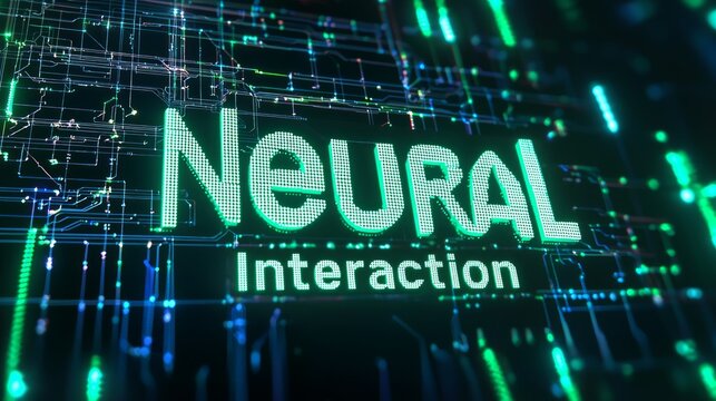 Neon Green Neural Interaction Display with Abstract Technology Background