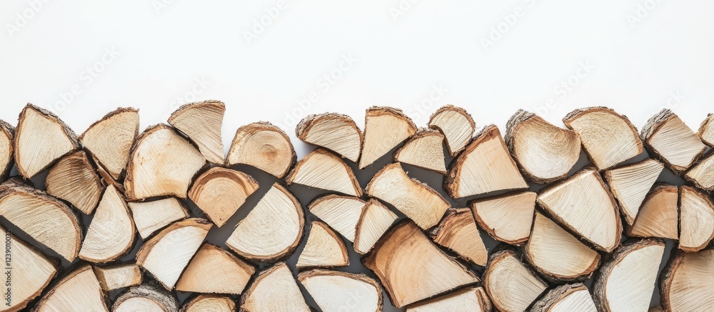Poster stacked firewood logs with light background and copy space for text placement