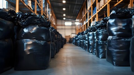 Heavy-Duty Industrial Garbage Bags Stored in Warehouse for Efficient Waste Management