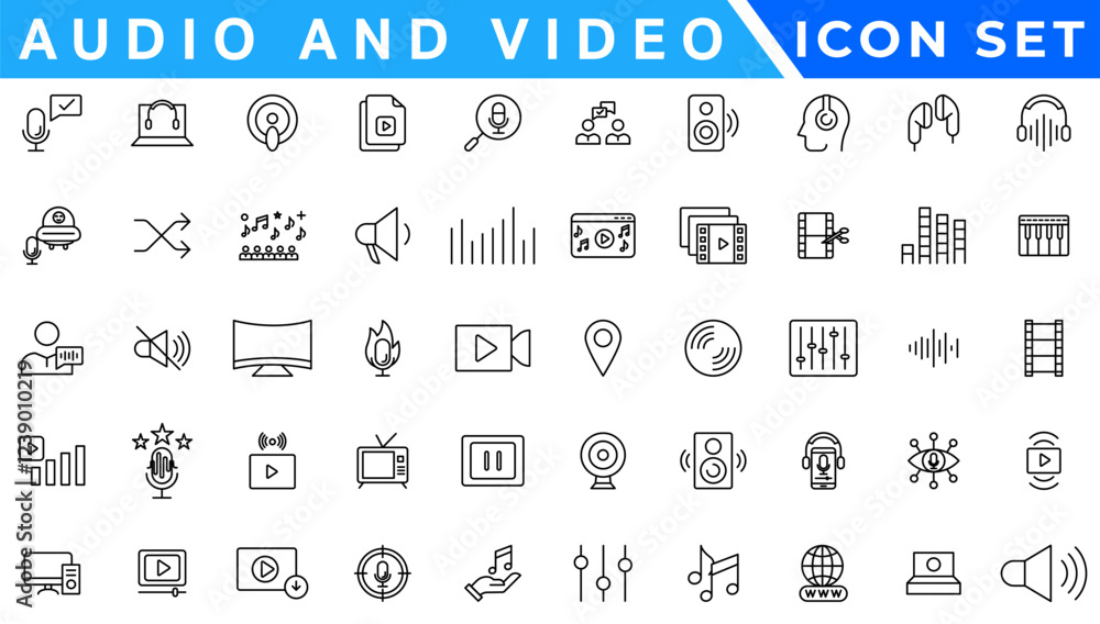 Aufkleber audio video icons pack. thin line icons set. flat icon collection set. simple vector icons