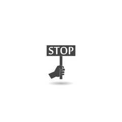 Hand holding stop sign icon with shadow