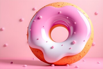 Pink Donut with Colorful Sprinkles Against a Soft Pink Background &ndash; 3D Render