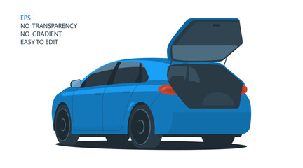 Car with open trunk. 3\4 view from the rear. Vector illustration.