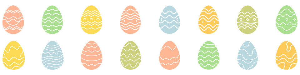 Easter egg. Set of colorful Easter eggs in doodle style. Happy Easter eggs on white background. Vector illustration