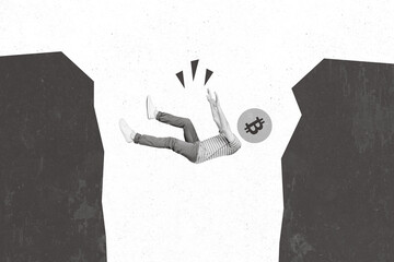 Collage photo concept economic collapse falling down bitcoin headless guy problems inflation...