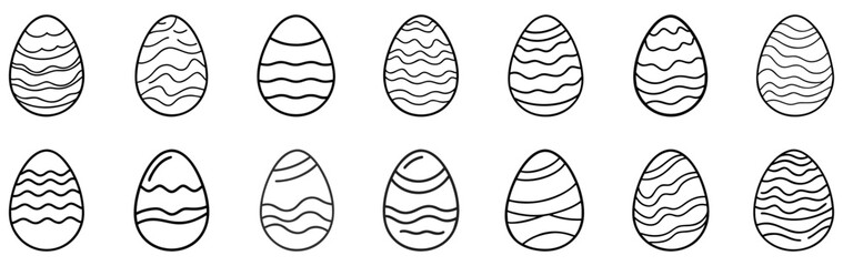 Linear Easter egg. Set of Easter eggs in doodle style. Happy Easter hand drawn on white background. Vector illustration
