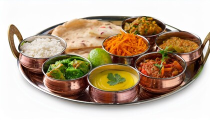 veg indian thali isolated on white background