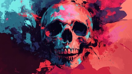 A Colorful Skull in Abstract Watercolor Style