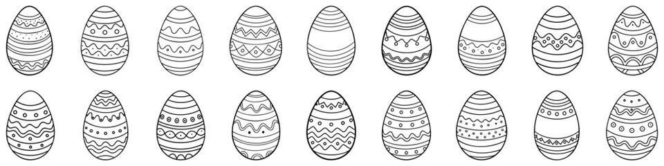 Linear Easter egg. Set of Easter eggs in doodle style. Happy Easter hand drawn on white background. Vector illustration