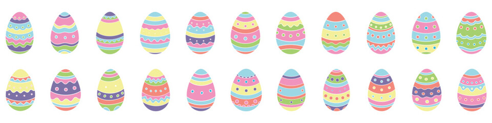 Easter egg. Set of colorful Easter eggs in doodle style. Happy Easter eggs on white background. Vector illustration