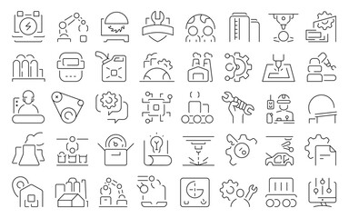 Fototapeta premium Manufacturing and Industry Icons - Modern Production Line and Factory Elements.