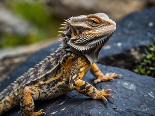 Close-Up of a Bearded Dragon in Its Natural Habitat Showcasing Vibrant Colors and Detailed Scales